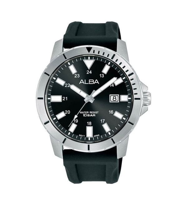 ALBA Men's Hand Watch ACTIVE Black Silicone Strap, Black Dial AS9S01X1