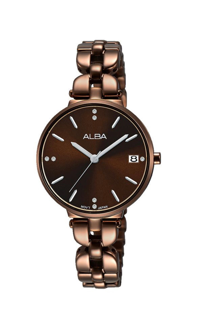 ALBA Ladies' Hand Watch FASHION Stainless Steel Bracelet , Brown Dial AG8J45X1
