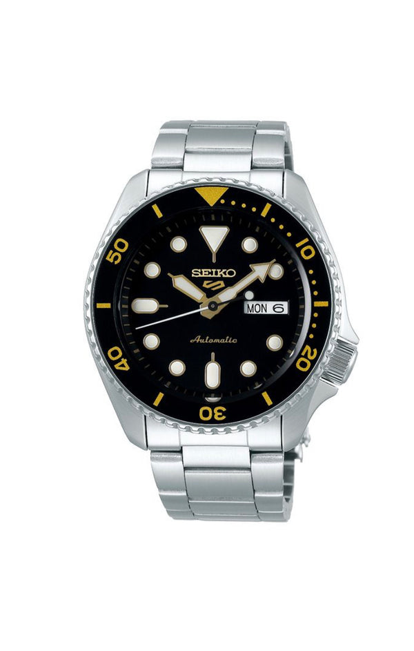 SEIKO Men's Hand Watch 5 SPORTS Stainless Band, Black Dial SRPD57K1