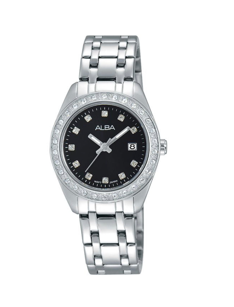 ALBA Ladies' Hand Watch FASHION Stainless Band, Black Dial AH7F85X1
