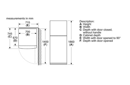 Bosch Series 4 free-standing fridge-freezer with freezer at top 186 x 70 cm Stainless steel look KDN55NL2E8