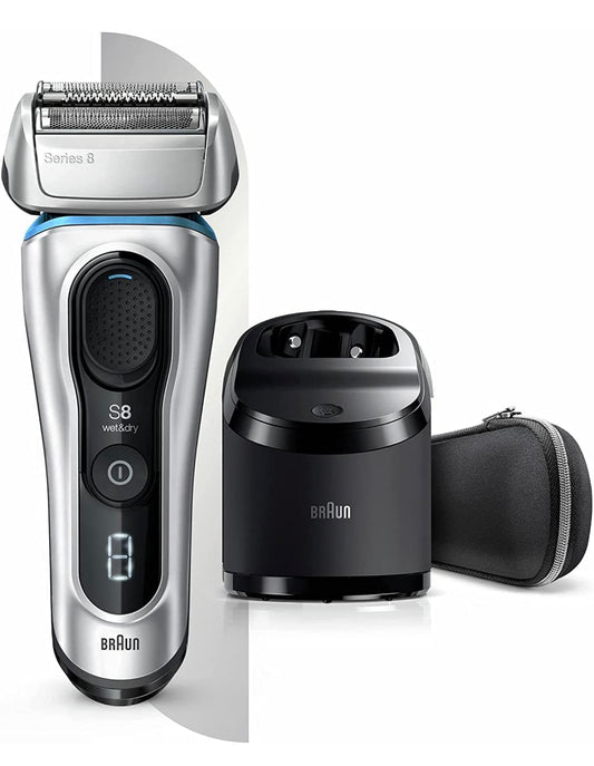 Braun Series 8 8390cc Wet & Dry Shaver With Clean & Charge System And Travel Case - Silver