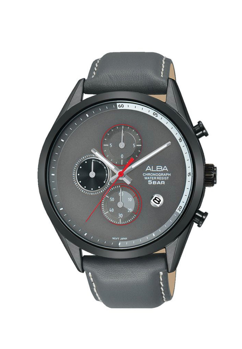 ALBA Men's Hand Watch PRESTIGE Grey Leather Strap, Grey Dial AM3571X1