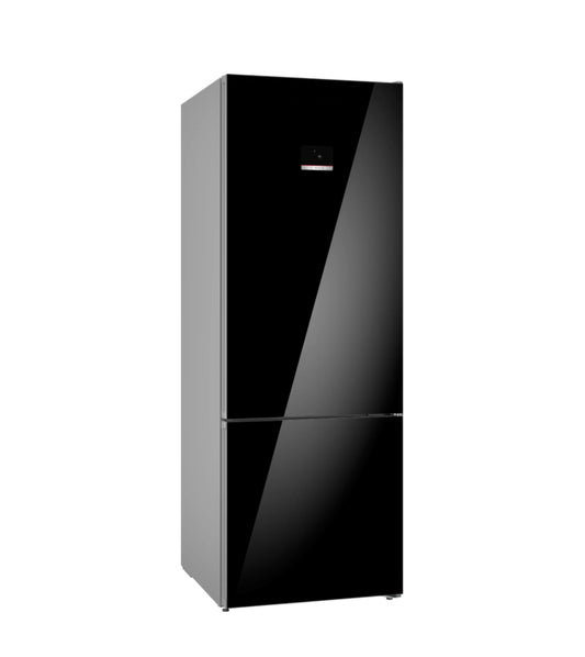 Bosch Series 6 free-standing fridge-freezer with freezer at bottom, glass door 193 x 70 cm Black KGN56LB3E9