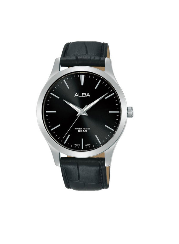 ALBA Men's Watch STANDARD Black Leather Strap, Black Dial ARSZ05X1