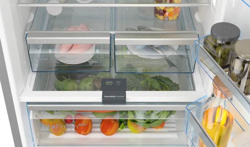 Bosch Series 6 free-standing fridge-freezer with freezer at bottom, glass door 193 x 70 cm Black KGN56LB3E9