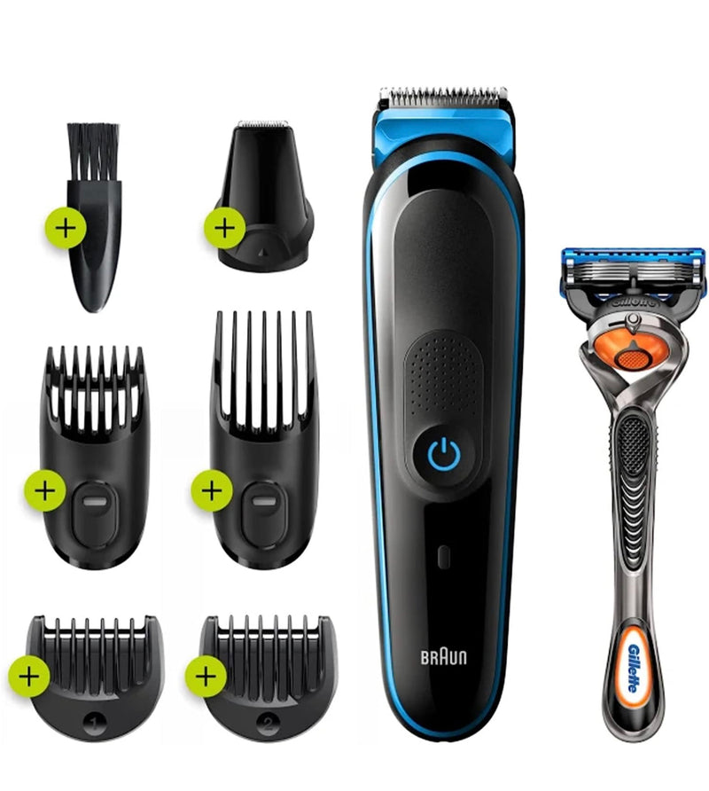 Braun all-in-one trimmer MGK5245, 7-in-1 trimmer, 5 attachments and gillette fusion5 proglide razor