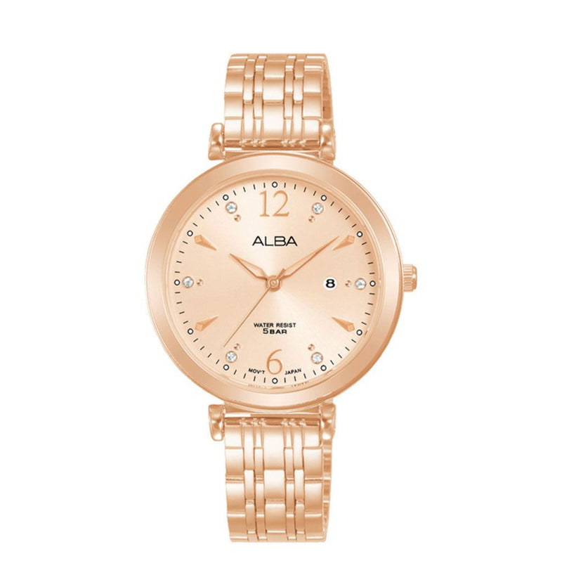 ALBA Ladies' Hand Watch FASHION Stainless Band, Pink Gold Dial AH7BV6X1