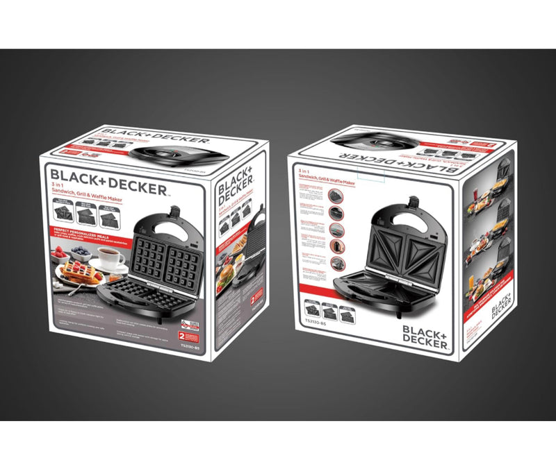 Black & Decker 3 In 1 780W TS2130-B5, Grill & Waffle& Sandwich Maker Silver/Black