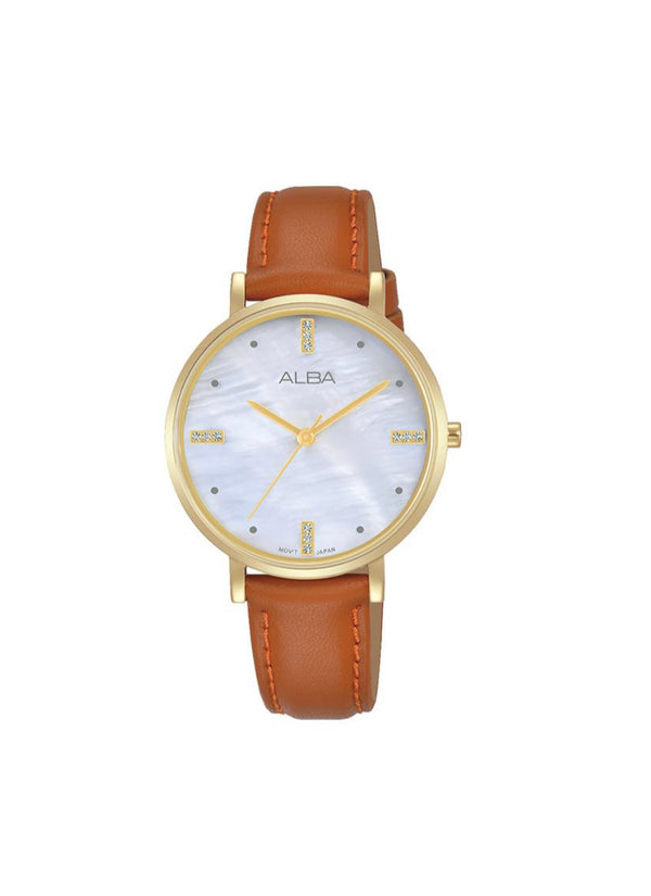 ALBA Ladies' Watch FASHION Camel Leather Band, White MOP Dial AH8882X1