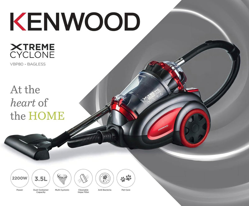 Kenwood Extreme Cyclon Vacuum Cleaner 3.5L 2200W Red Grey - VBP80 (2 Year Warranty)