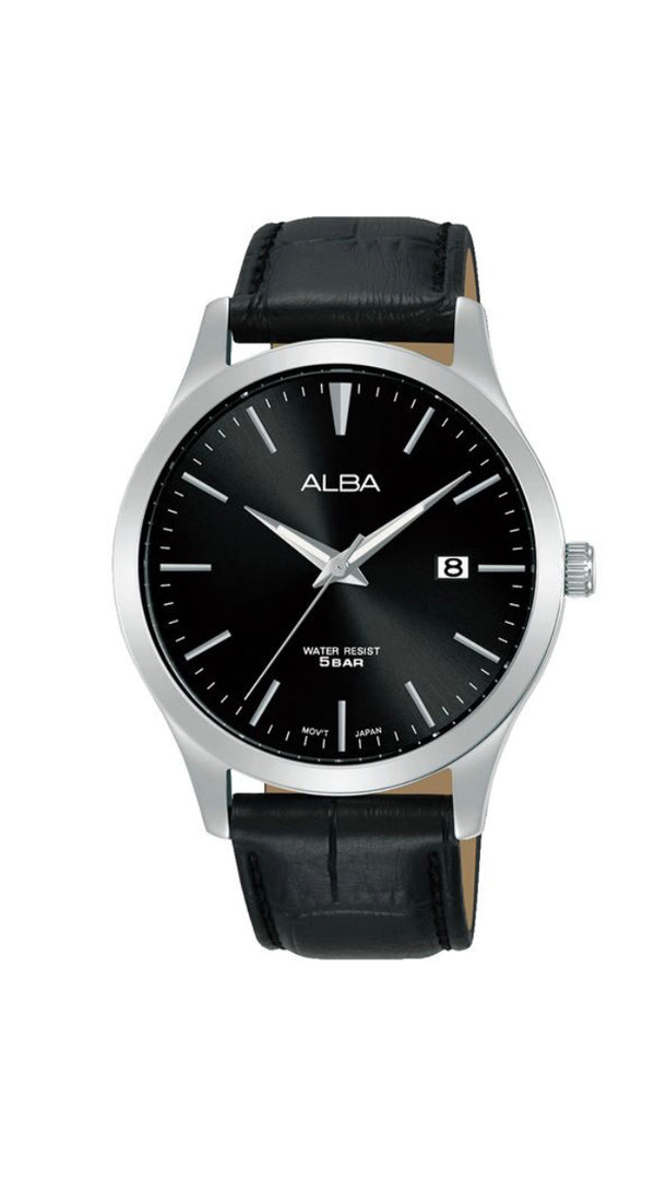 ALBA Men's Hand Watch STANDARD Black Leather Band, Black Dial AS9M41X1