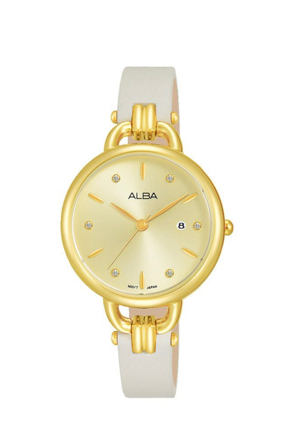 ALBA Ladies' Watch FASHION Grey Leather Band, Champagne Dial AH7Q44X1