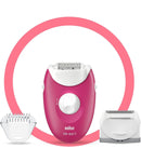 Braun Silk epil 3 3-410 epilator raspberry pink - Corded epilator with 3 extras