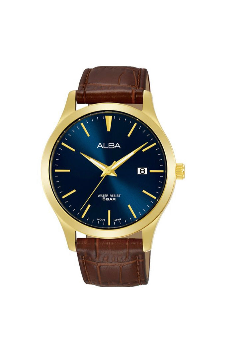 ALBA Men's Hand Watch STANDARD Brown Leather Band, Blue Dial AS9M38X1