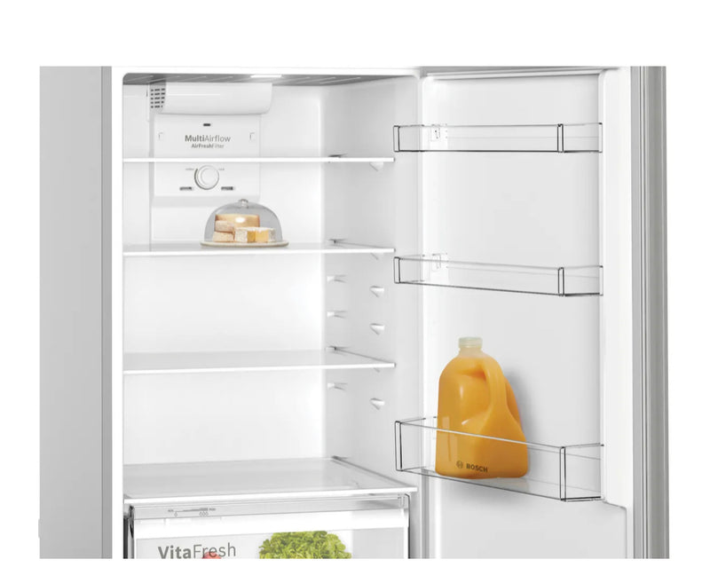 Bosch Series 4 free-standing fridge-freezer with freezer at top 186 x 70 cm Stainless steel look KDN55NL2E8