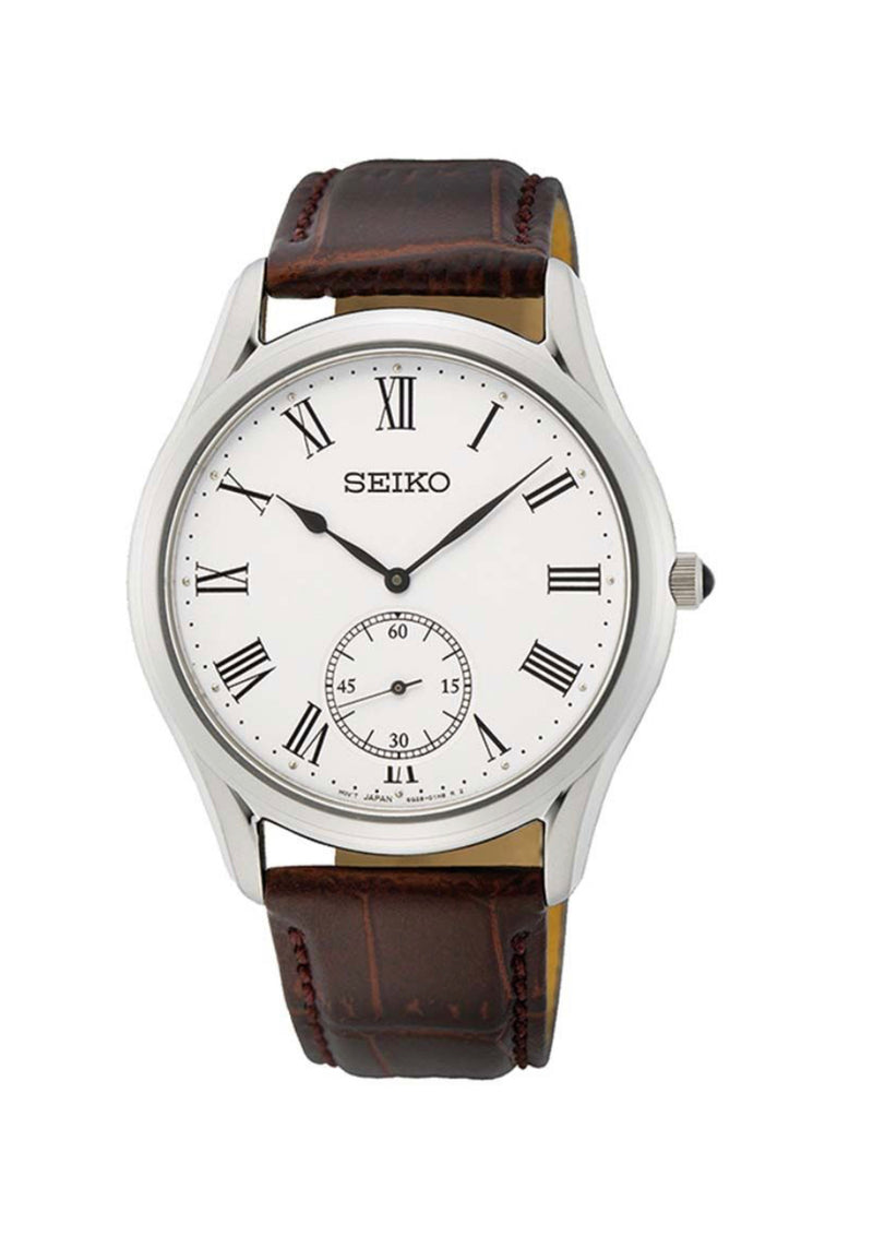 SEIKO Men's Hand Watch QUARTZ Brown Leather Strap, White Dial SRK049P1