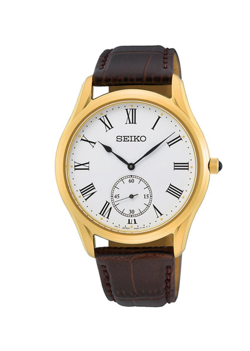 SEIKO Men's Hand Watch QUARTZ Brown Leather Strap, White Dial SRK050P1
