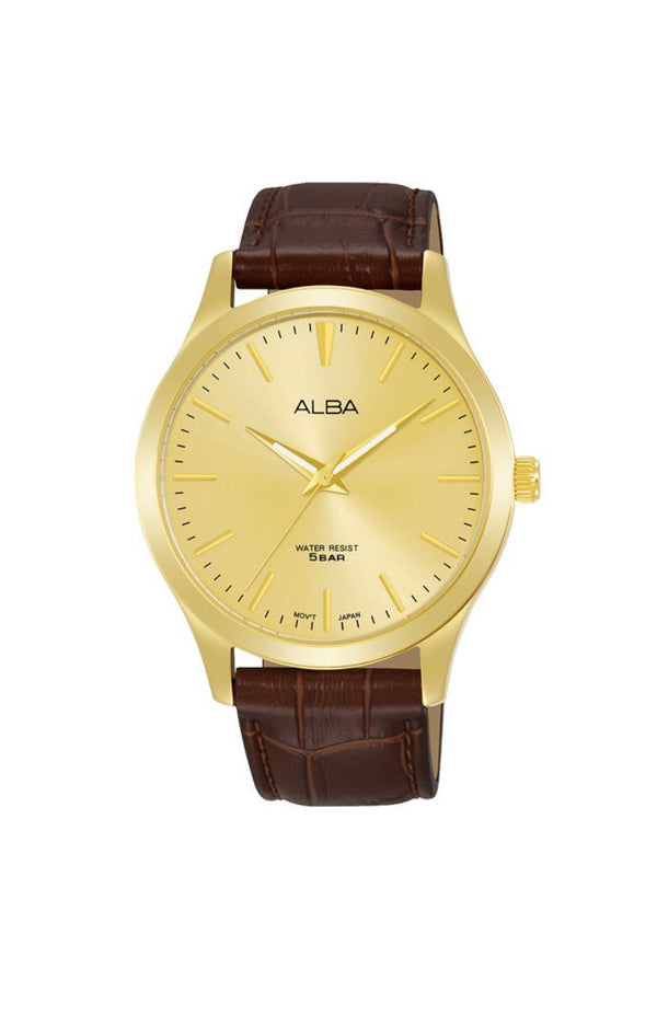 ALBA Men's Watch STANDARD Brown Leather Strap, Champagne Dial ARSZ06X1