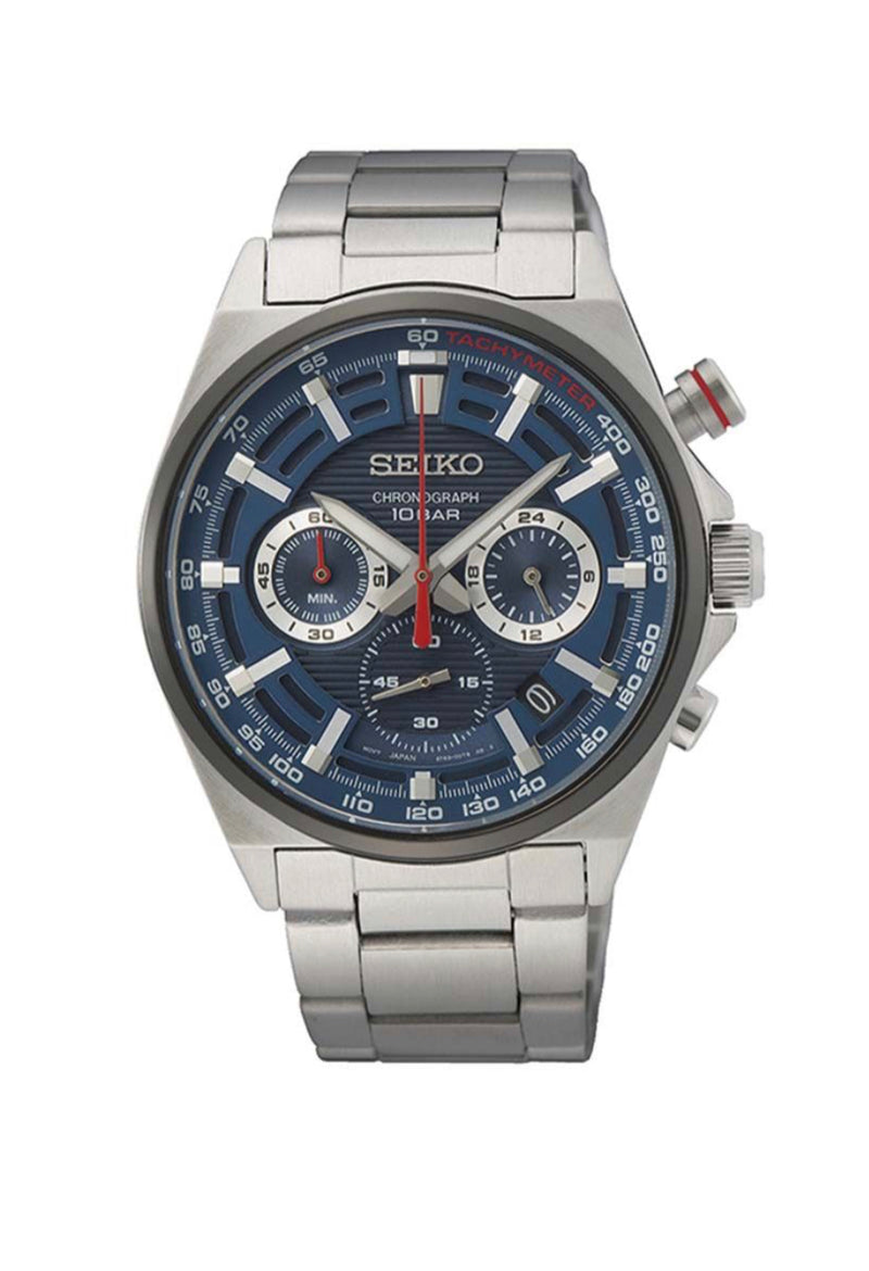 SEIKO Men's Hand Watch CHRONOGRAPH Stainless Band, Blue Dial SSB407P1