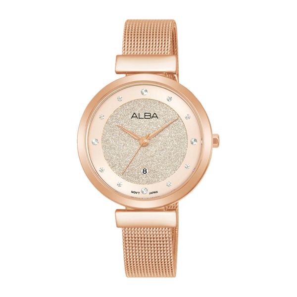 ALBA Ladies' Hand Watch FASHION Stainless Band, Pink Gold Dial AH7CA0X1