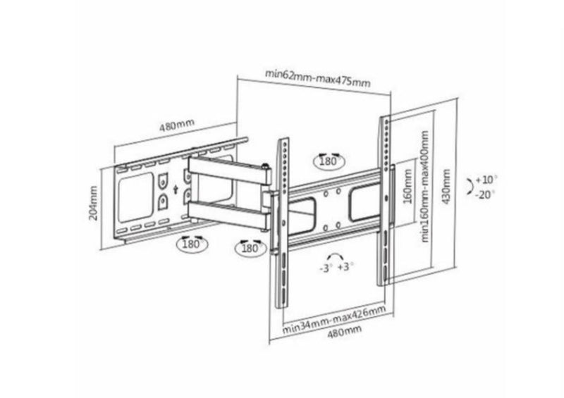 BRATECK LPA36-443A
SLIM FULL-MOTION TV WALL MOUNT  For Most 32"-55" Curved & Flat Panel TVs