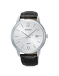 SEIKO Men's Hand Watch QUARTZ Black Leather Strap, White Dial SUR265P1