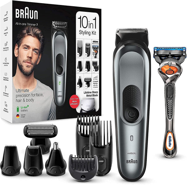 Braun All-in-one trimmer MGK7320, 10-in-1 trimmer, 8 attachments and Gillette Fusion5 ProGlide razor